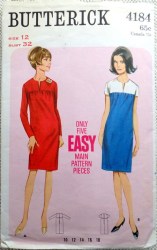 4184 BUTTERICK SHORT - LONG SLEEVES STRAIGHT YOKE DRESS PATTERN 14 34"B